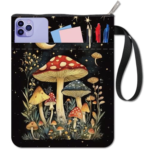 craspire Pilz Buchhülle Buchumschlag Schutztasche Mit Reißverschlusstasche Waschbar Wiederverwendbar 11 x 8,7 Zoll Aufdruck Tragbare Büchertasche Geschenke Taschenbücher Bibeln Weiche Taschenbücher
