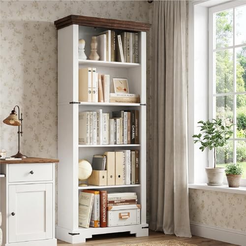 EOSVALO Bücherregal mit 5 Ebenen, Standregal für Wohnzimmer & Schlafzimmer, Modernes Landhausstil Regal, Viel Stauraum für Bücher & Deko, Stabil und Pflegeleicht,56.5 x 24.9 x 155.2 cm