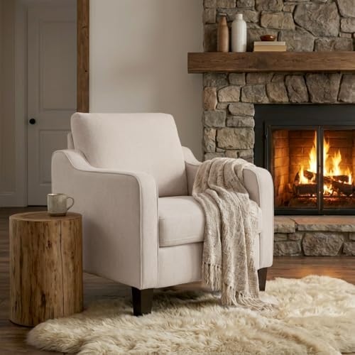 XH.Easy Go Sessel Wohnzimmer, Modern Ohrensessel mit Armlehnen Dickem Kissen,Polsterter Leinenstoff-Single-Sofa für kleine Räume, Bequemer Sessel Schlafzimmer, Wohnung, Beige