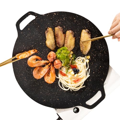 yztju Koreanische Grillpfanne - Flache Grillpfanne für Herd-Grillplatte - portable und gleichmäßige Wärmeleitung für Induktion, Elektrokochfeld, Küchenherd und Grillen im Freien