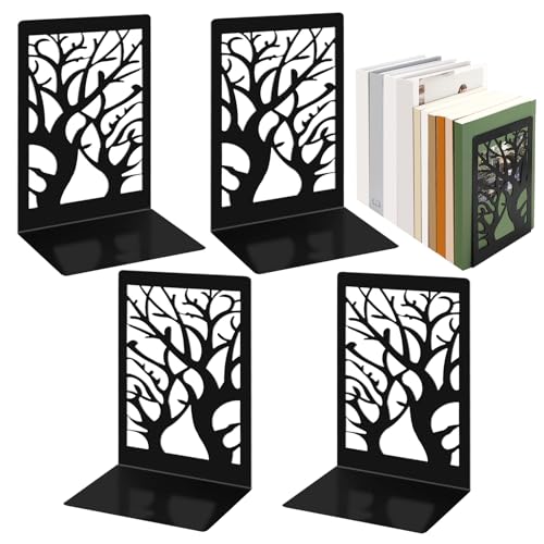 Vasmeiy 4 Stück Schwarz Buchstütze aus Metall, 9 * 12 * 17.5 cm mit Rutschfester Matte Bücherstütze, Bücherstopper Kinder, Buchstützen für Regale, für Schule, Büro und Zuhause, Bibliothek