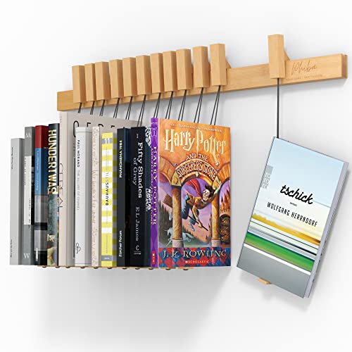 Phiba 2in1 Bücherregal - Einzigartig [Nachhaltig] Innovativ - Wandregal mit Lesezeichen | Schmales Regal für Bücher | Buchregal aus Holz Natural