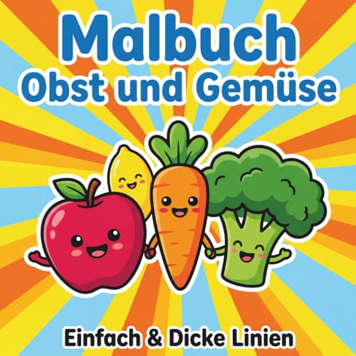 Malbuch Obst und Gemüse: Einfach & Dicke Linien: Zum Ausmalen für Kleinkinder, Anfänger und Senioren | Mit extra dicken Linien für stressfreien Spaß & Entspannung