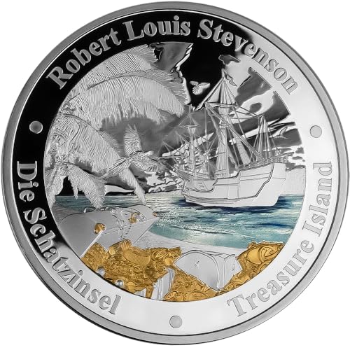 DEUTSCHER MÜNZEXPRESS R. L. Stevenson - Die Schatzinsel | Samoa | Feinsilber | Sammlermünze | Mit 24k Gold veredelt | 5 Unzen schwer | In Etui | Mit Echtheitszertifikat