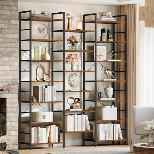Hzuaneri Bücherregale, Standregale, Regal mit 20 Fachböden, 6 Etagen, Verstellbarer Abstand, 24 x 152 x 217 cm, Tragfähigkeit 400 kg, Wohnzimmer, Büro, Vintage Braun-Schwarz BC17101B
