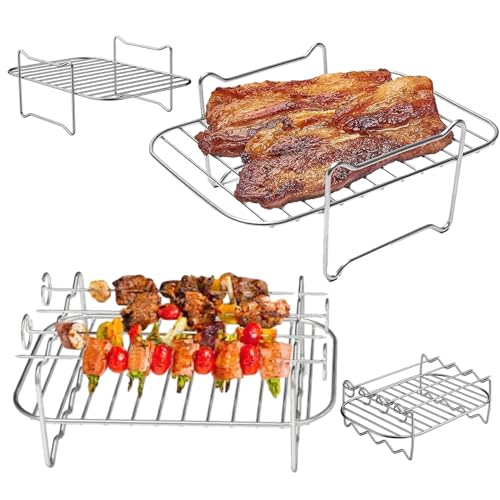 Zunishaone Küchenregal für Luftfritteuse | Gitter für Luftfritteuse mit Antihaftbeschichtung aus Edelstahl, wiederverwendbares Airfryer-Zubehör für den Grill, für