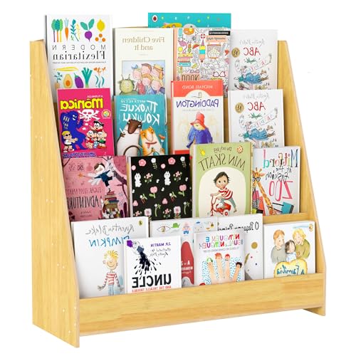 Nisorpa Bücherregal Kinder 4 Tier Kinder Bücherregal Holz Vorwärtsgerichteter Kinderregal Kinderzimmer Möbel Regal Kinderzimmer Children's Bookcase