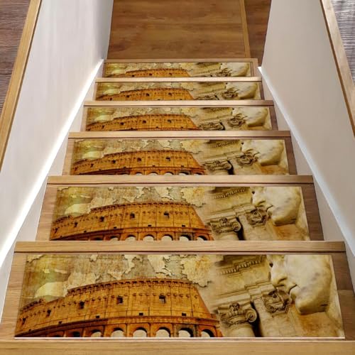 Eslifey Great Roman Empire Wahrzeichen Treppenmatten für Holzstufen, 15 Stück, 76,2 x 20,3 cm, rutschfeste Treppenläufer, Treppenläufer für Hunde, Kinder, ältere Menschen, mit wiederverwendbarem