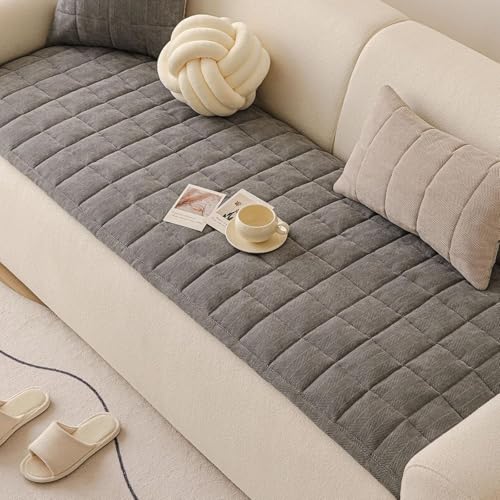 Weich Samtweiche Universal Sofabezug, rutschfester 2/3/4-Sitzer Sofaschutz, dicke Ecksofabezug, grau (70cm x 240cm)