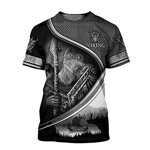 BBYOUTH Norse Mythology T-Shirt Für Männer Roman 3D-Tuff-Viking Tattoo 2021 Sommer Kurzarm (US-Größe),Odin,XL