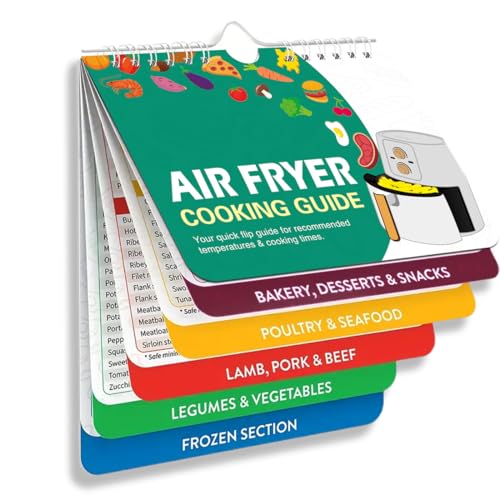 WUSJCOF Rezepte Zubehör, Kompakter Spickzettel für Temperatur, Dauer Menge, Airfryer Kochbuch, für Heißluftfritteuse, Air Fryer Rezeptbuch