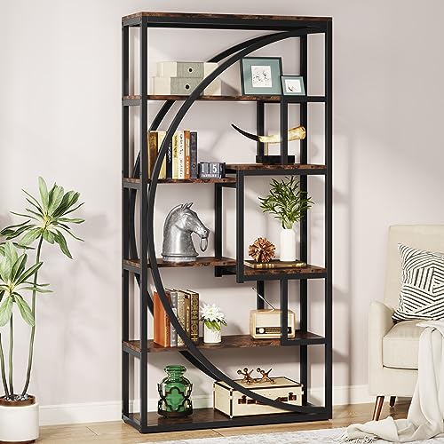 Tribesigns Industrielles Bücherregal 180cm Höhe - 5-stöckiges Vintage Braun Regal mit 8 offenen Fächern, Stabile Regaleinheit für Wohnzimmer/Heimbüro