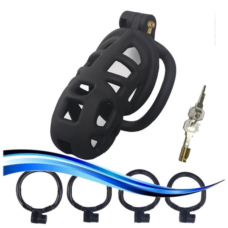 QiKKago Männliche Schwarze Harz Roman Sport Käfig Zubehör, Kein Tropfen, 4 Größen von Ring Zubehör, 1 Schlüssel - K + 14.2