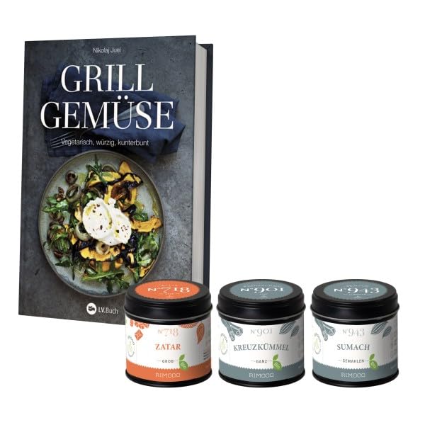 Rimoco Gewürze Geschenkset aus Gewürzen + Das Kochbuch 'Grill Gemüse' - bestehend aus Zatar N°718, Bio Kreuzkümmel N°901 und Bio Sumach N°943