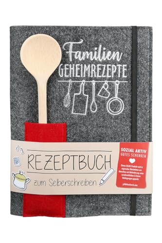 GILDE Kochbuch Familien Geheimrezepte, Filz und Papier, Grau, Rechteckig, 22 x 17 x 1 cm