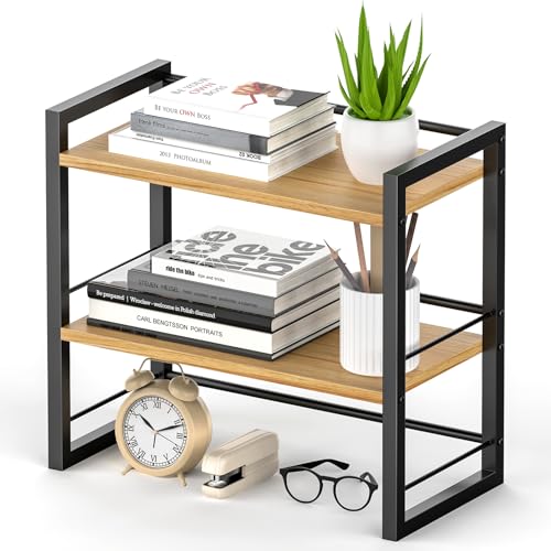THYGIFTREE Schreibtisch-Regal-Organizer aus Holz, Aufbewahrungsregal für Schreibtisch-Bücherregal, Regal für Schreibtischplatte und Kommode(schwarz)
