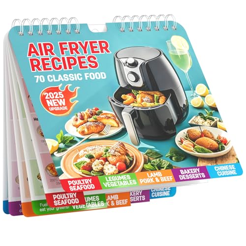 2025 Magnetisches Spickzettel für Luftfritteuse, Kochanleitung, 70 illustrierte Rezepte und Kochgeschenke, Keto-Heißluftfritteusen-Kochbücher für Anfänger, Instant Pot Air Fritteusen, Zubehör