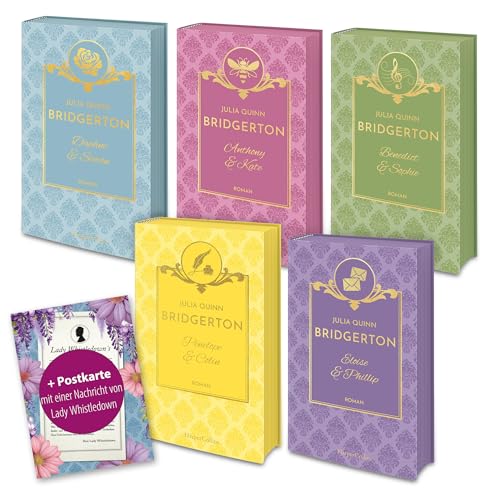 Schmuckausgabe Band 1–5 von Julia Quinn inkl. Lady Whistledown Karte, Limitierte Farbschnitt-Edition Regency-Romane, Vorlage zum Netflix-Erfolg & SPIEGEL-Bestseller für Romance Fans