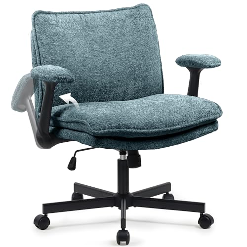 Schneidersitz Stuhl mit Armlehnen & Rollen, Ergonomisch Bürostuhl mit breitem Sitzkissen, Höhenverstellbar Schreibtischstuhl Drehstuhl mit Stoffpolsterung, Home Office Lesesessel Schminkstuhl