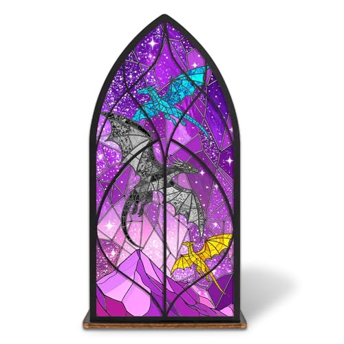 Buchstütze Drache, Fantasy Deko Bücherregal mit Acryl-Holz Design Buchstützen Buchenden für Buchliebhaber, Dekorative Robuste Buchstützen Bücherregalhalter für Zuhause, Schlafzimmer, Arbeitszimmer