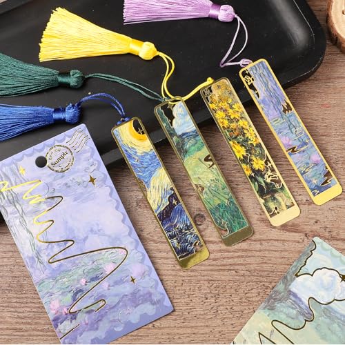 4 Stück Lesezeichen, Lesezeichen Metall im Ölgemälde-Stil Schöne Lesezeichen Bookmark für Frauen Lehrer Geschenk
