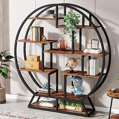 Tribesigns Rundes Bücherregal - Industrielles 5-Etagen Regal, 160 cm Hoch, Rustikales Offenes Organizer für Zuhause, Büro, Wohnzimmer - Braun