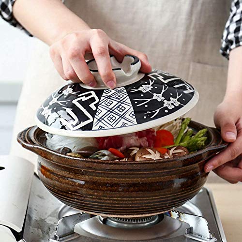 Japanischer Reiskocher, Auflaufform mit Keramikabdeckung, bedruckter hitzebeständiger Tontopf aus Steingut, hitzebeständiger Suppentopf, Schmortopf, Gesundheitstopf A 3,5 l (A 2,8 l)