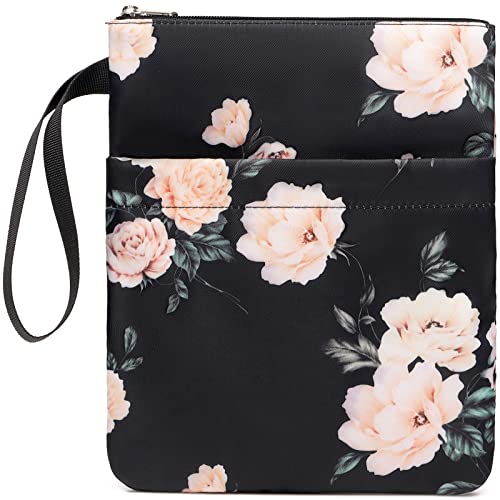 DSIUE Buchhülle mit Reißverschluss und Vordertasche, Buchumschläge für Taschenbuch, 29,5 x 22,9 cm, Geschenk für Buchliebhaber, Schwarz, Tasche mit Reißverschluss