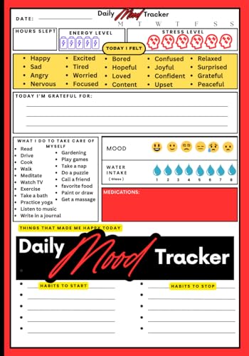 Daily mood tracker journal for stress relief: daily mental health & wellness diary , Your Daily Guide to Managing Anxiety, Depression, Borderline ... Day . Self-Help for Adults, Women, and Teens