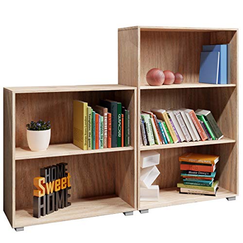 Casaria® 2er Set Bücherregal Vela 3+2 Fächer höhenverstellbare Böden Holz Bücher Ordner Wohnzimmer Arbeitszimmer Büro Standregal Ordnerregal Regal Eiche