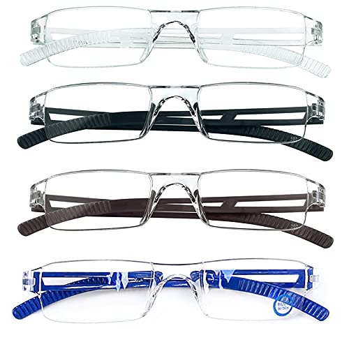 MMOWW 4er Pack randlose Lesebrille für Damen und Herren mit klarer rechteckigem Blaulicht-Blockierbrille +1,5