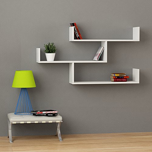 Hocuspicus Hocus Picus | Wandregal mit 3 Ebenen | Modernes Holz-Bücherregal für Wohnzimmer, Schlafzimmer, Büro | 120x23x66 cm Weiß