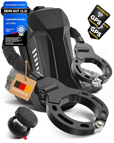 ALTIVATIV - E Scooter Schloss - [POWERLOCK PRO] Schloss für E Scooter mit Tasche | AirTag Hülle & GPS Aufkleber für Max. Diebstahlschutz | Handschellenschloss | Inkl. Ratgeber Handbuch