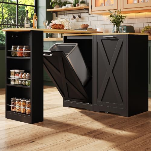 chellago Sideboard Küchenwagen 360° Drehbar Ausziehbar, 138-203x38x105.5cm Drehschrank Mit Seitlichen Ablagen Klapptür Moderner Esstheke Schrank Schwarz Für Wohnzimmer Küche