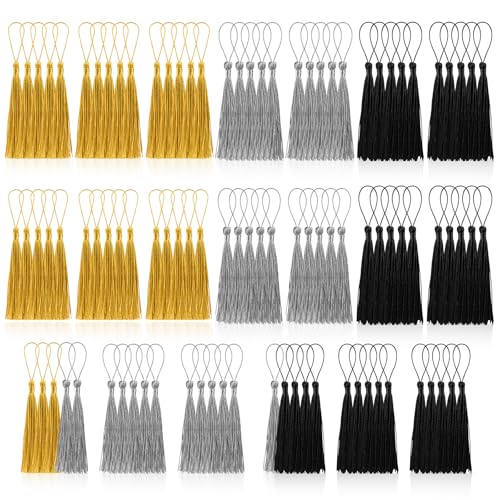 BOUBONI 100 Stück Quasten Gold Silber Schwarz Weich Seidig Handgefertigte Mini Quasten für Lesezeichen Anhänger Schmuckherstellung DIY Bastelzubehör Schlüsselanhänger Zubehör Kleiderdekoration