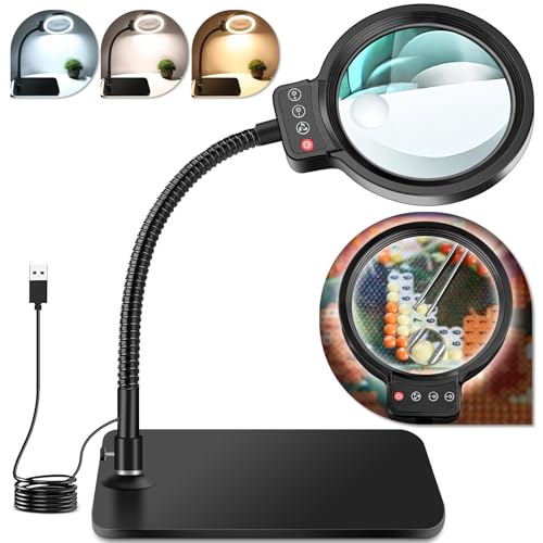NZQXJXZ Lupe mit Licht und Ständer, 10X 30X Lupenleuchte mit 72 LEDs, 3 Einstellbare Farben und 10 Helligkeitsstufen, Lampe mit Lupe für Juweliere Reparaturen Lesen, Tischlupe mit Beleuchtung