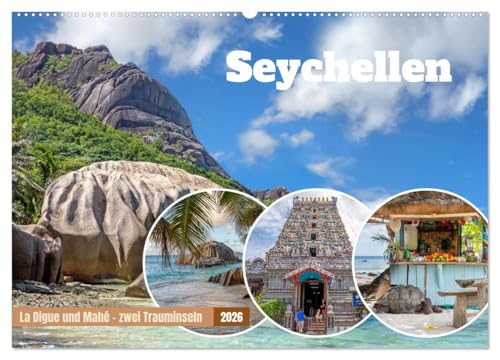 Seychellen: La Digue und Mahé - zwei Trauminseln (Wandkalender 2026 DIN A2 quer), CALVENDO Monatskalender: Tropische Leichtigkeit für deinen Alltag - ... Platz für deine Termine. (CALVENDO Natur)