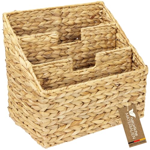 HMF Zeitungsständer, Zeitungskorb geflochten aus Wasserhyazinthe | 3 Fächer | 35 x 24 x 32 cm