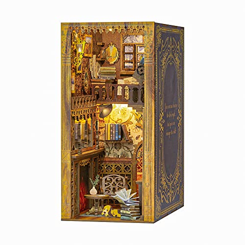 Fsolis Book Nook DIY Puppenhaus Miniatur Haus Kit mit Holz Möbeln und LED-Licht, 3D Holzpuzzle Bücherecke Bücherregaleinsatz Kits, Modellbausätze für Erwachsene zum Bauen, Kreatives Geschenk YS05
