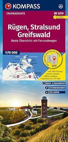 KOMPASS Fahrradkarte 3319 Rügen, Stralsund, Greifswald 1:70.000: reiß- und wetterfest