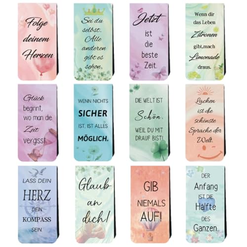 12 Stk Lesezeichen Magnetisch Inspirierende Zitate, Neujahrsglücksbringer Weihnachtsgeschenke Ermutigende Sprüche,Kleine Geschenke Magnetische Lesezeichen für Buchliebhaber,Studenten,Kinder,Erwachsene
