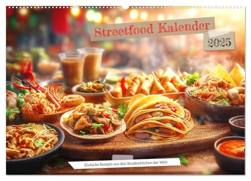 Streetfood Kalender - Einfache Rezepte aus den Straßenküchen der Welt (Wandkalender 2025 DIN A2 quer), CALVENDO Monatskalender