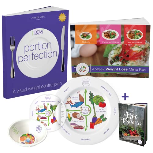 Portion Perfection Gewichtsverlust Portionskontrolle Teller System für Frauen oder Männer Melamin Diabetiker und Gewichtsverlust - 4-teiliges Gewichtsverlust-Set inklusive Portionsplatte,