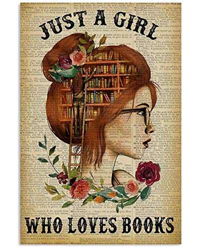 NAHOMER Vintage Metall-Blechschild 'Just a Girl Who Loves Books', Bibliothek Studie für Zuhause, Bar, Kneipe, Küche, Garage, Restaurant, Wanddekoration, Plakette, Schilder, 30,5 x 20,3 cm