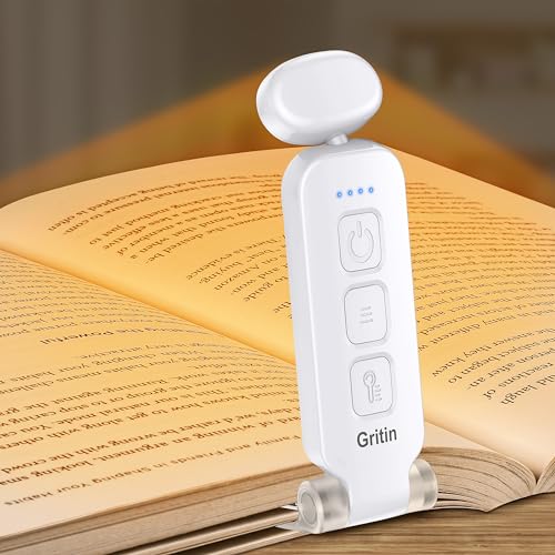 Gritin Leselampe Buch Klemme, USB Wiederaufladbare Klemmleuchte für Lesen ins Bett mit 7 LED,3 Farbtemperatur Modi (Weiß/Bernstein/Gemischt) &5 Helligkeit Dimmbar Leselicht für Kinder