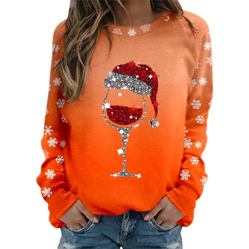 Ugly Christmas Sweater Damen Weihnachtsmann Langarmshirt Damen Baumwolle Weihnachten Damen Sweatjacke Ohne Kapuze Leinen Shirt Damen Jumper Xmas Pulli Shirt Schwarzer Hoodie Damen Sommer Sachen