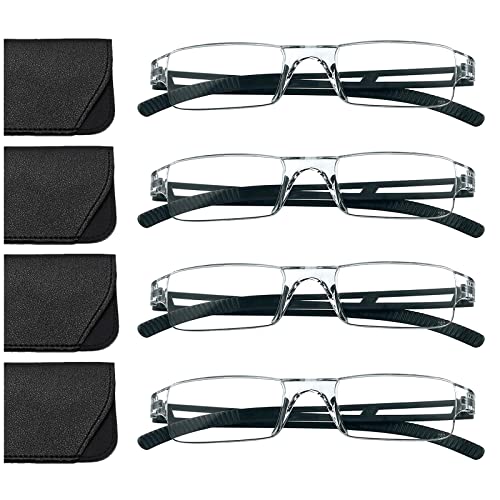 Hubeye 4er-Pack Rahmenlose Lesebrille schwarze Leicht und Bequem Anti Blaulicht Lesehilfe für Damen Herren mit Brillenholster 2.50