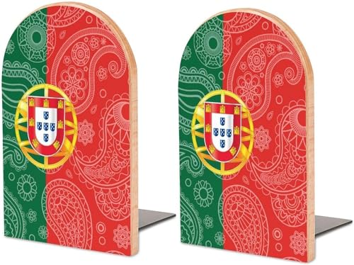 Buchstützen mit Portugal-Paisley-Flagge, Holz, Buchstützen, Buchständer, Halter, Bücherregalenden für Zuhause, Büro, Arbeitszimmer, Dekoration