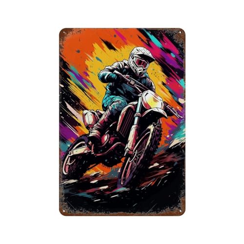 sinyumoney Motocross Thrill Rider in Action Metallschilder Vintage-Wandkunst Blechschilder Dekoration Für Schwimmbad Außenbereich Clubs Bars Sealine11.8 x7.9