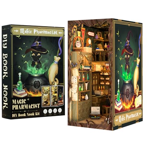 CUTEBEE DIY Book Nook Kit–Puppenhaus Miniatur Haus Kit mit Möbeln und LED-Licht, Booknook Bausätze für Erwachsene zum Bauen(Magic Pharmacist)